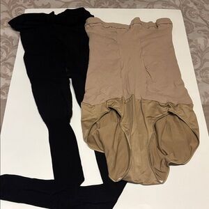 NEW Assets by Spanx Black shaping pantyhose & nude body shaper both size 7